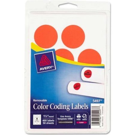 AVERY Avery® Print or Write Removable Color-Coding Labels, 1-1/4" Dia, Neon Red, 400/Pack 5497
